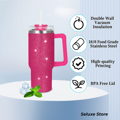 Sparkling Stainless Steel Tumbler with Lid & Handle – 1200ml Double-Wall Insulated Water Bottle, Leakproof & Portable