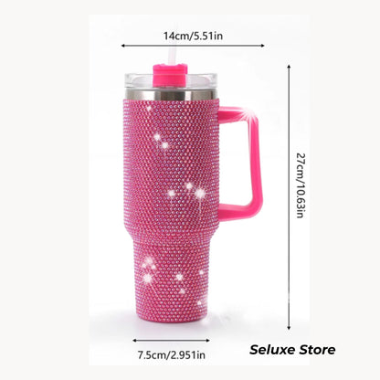 Sparkling Stainless Steel Tumbler with Lid & Handle – 1200ml Double-Wall Insulated Water Bottle, Leakproof & Portable