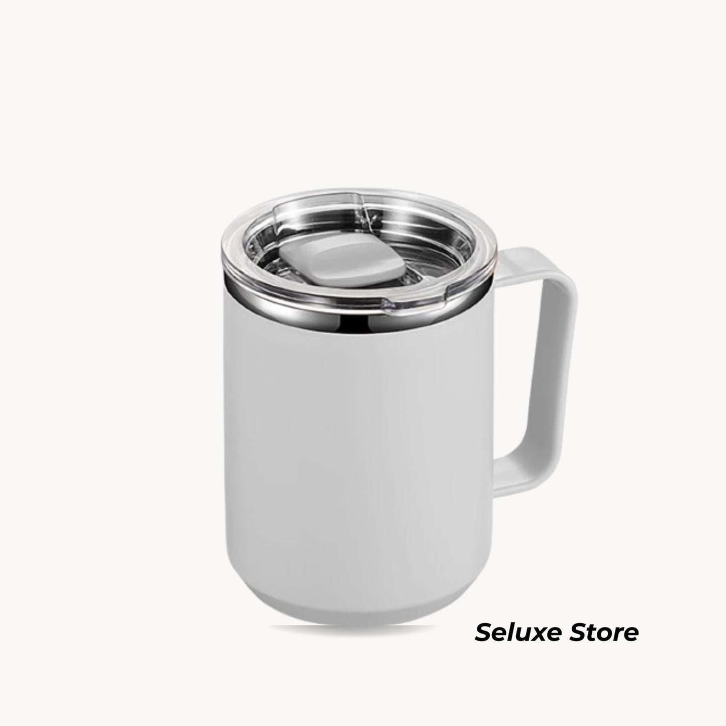 450ml Stainless Steel Thermal Mug with Handle – Double Wall Insulated Coffee & Tea Cup, Anti-Scald, Leakproof Travel Tumbler (White)