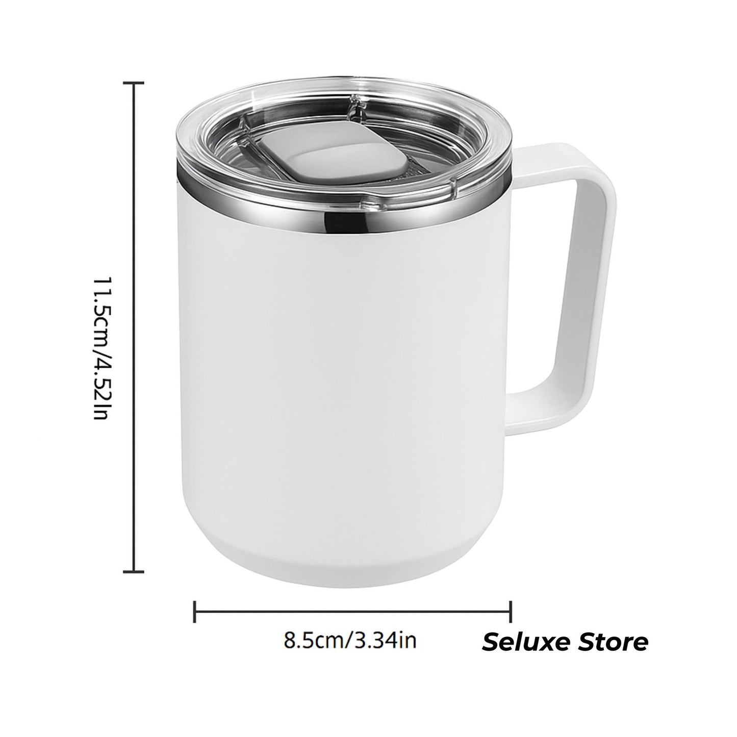 450ml Stainless Steel Thermal Mug with Handle – Double Wall Insulated Coffee & Tea Cup, Anti-Scald, Leakproof Travel Tumbler (White)