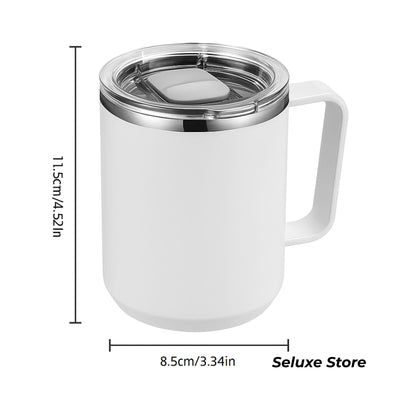 450ml Stainless Steel Thermal Mug with Handle – Double Wall Insulated Coffee & Tea Cup, Anti-Scald, Leakproof Travel Tumbler (White)