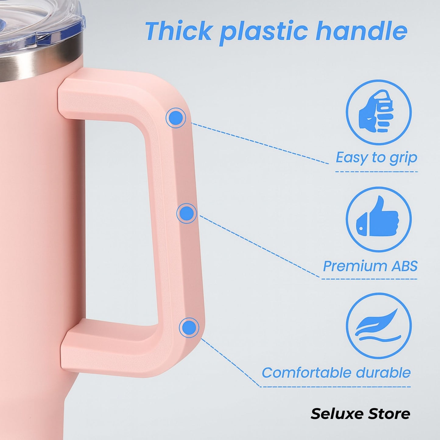 Stainless Steel Insulated Tumbler with Handle and Straw 40oz – Large Capacity Vacuum Thermos for Hot & Cold Drinks, Travel & Office Mug