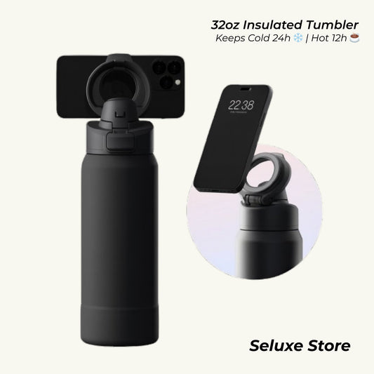 Magnetic Sports Water Bottle – Stainless Steel Thermos with Phone Holder & Leakproof Lid 32 oz