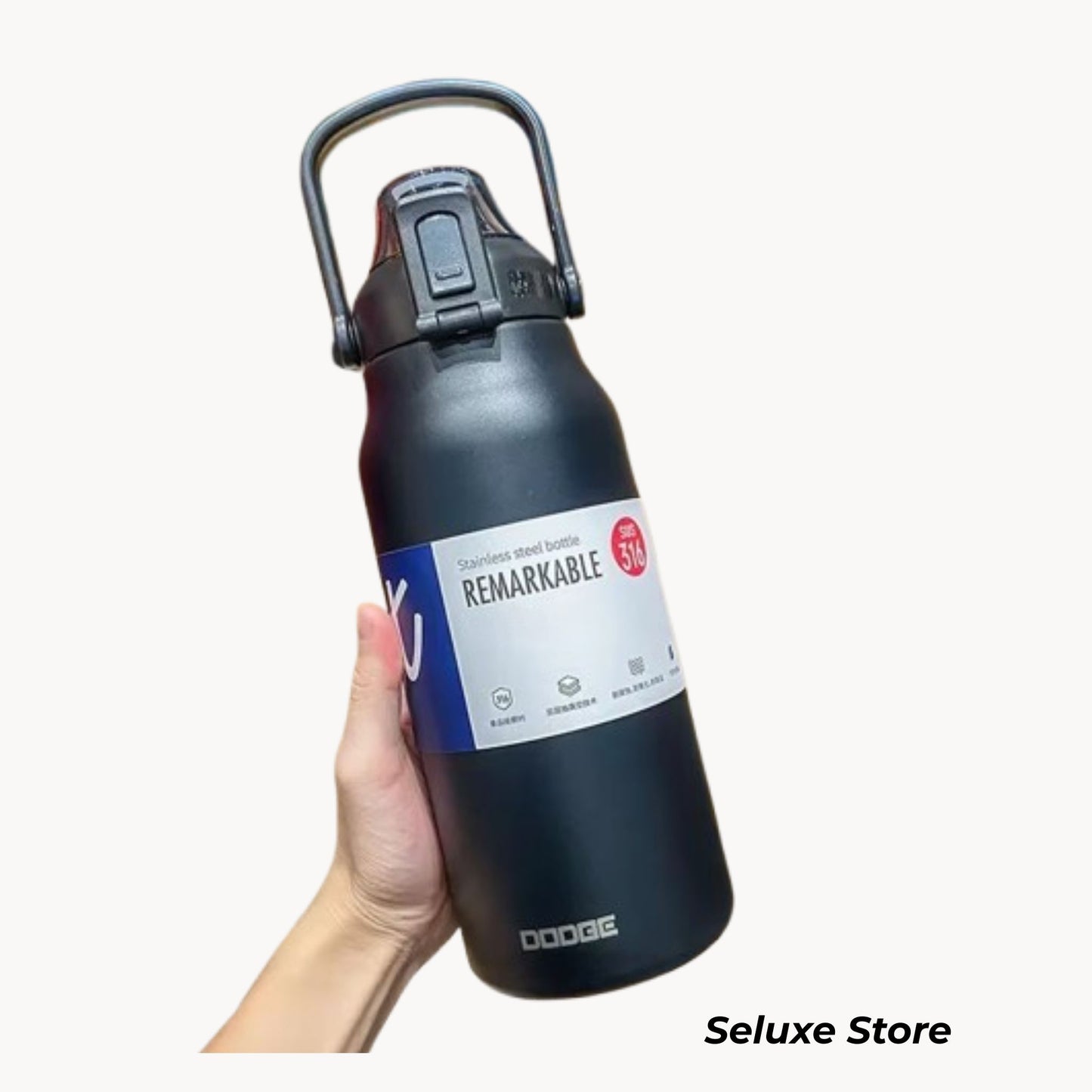 Large Capacity Stainless Steel Vacuum Insulated Water Bottle with Handle & Straw 1300ml – Hot & Cold Thermal Flask for Sports, Travel & Outdoor Use